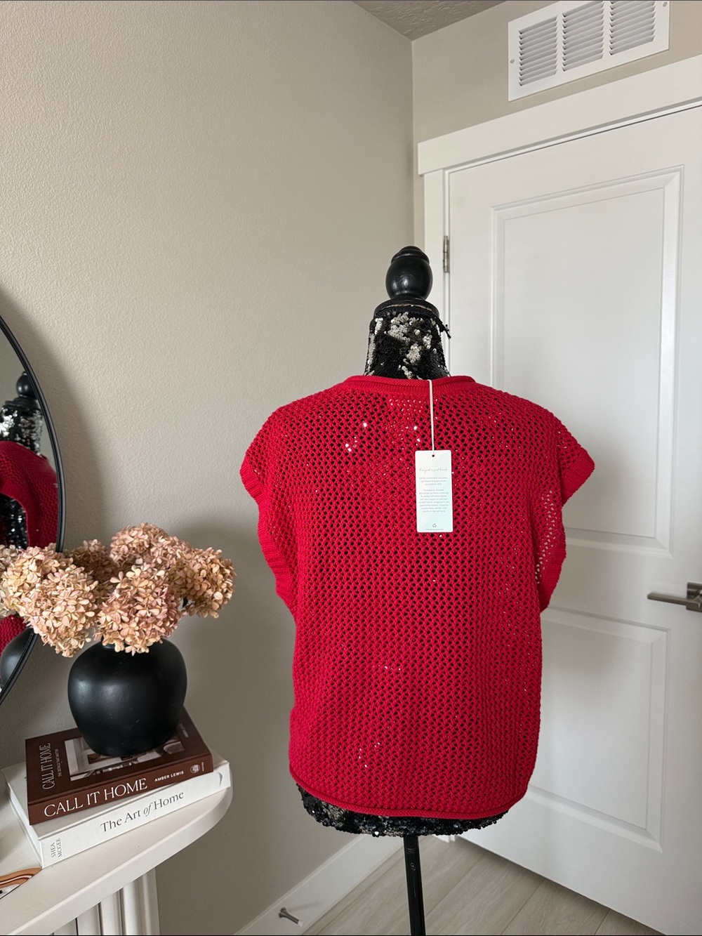 Thread & Supply Red Crochet Knit Top with American Flag Patch - Picture 3 of 6